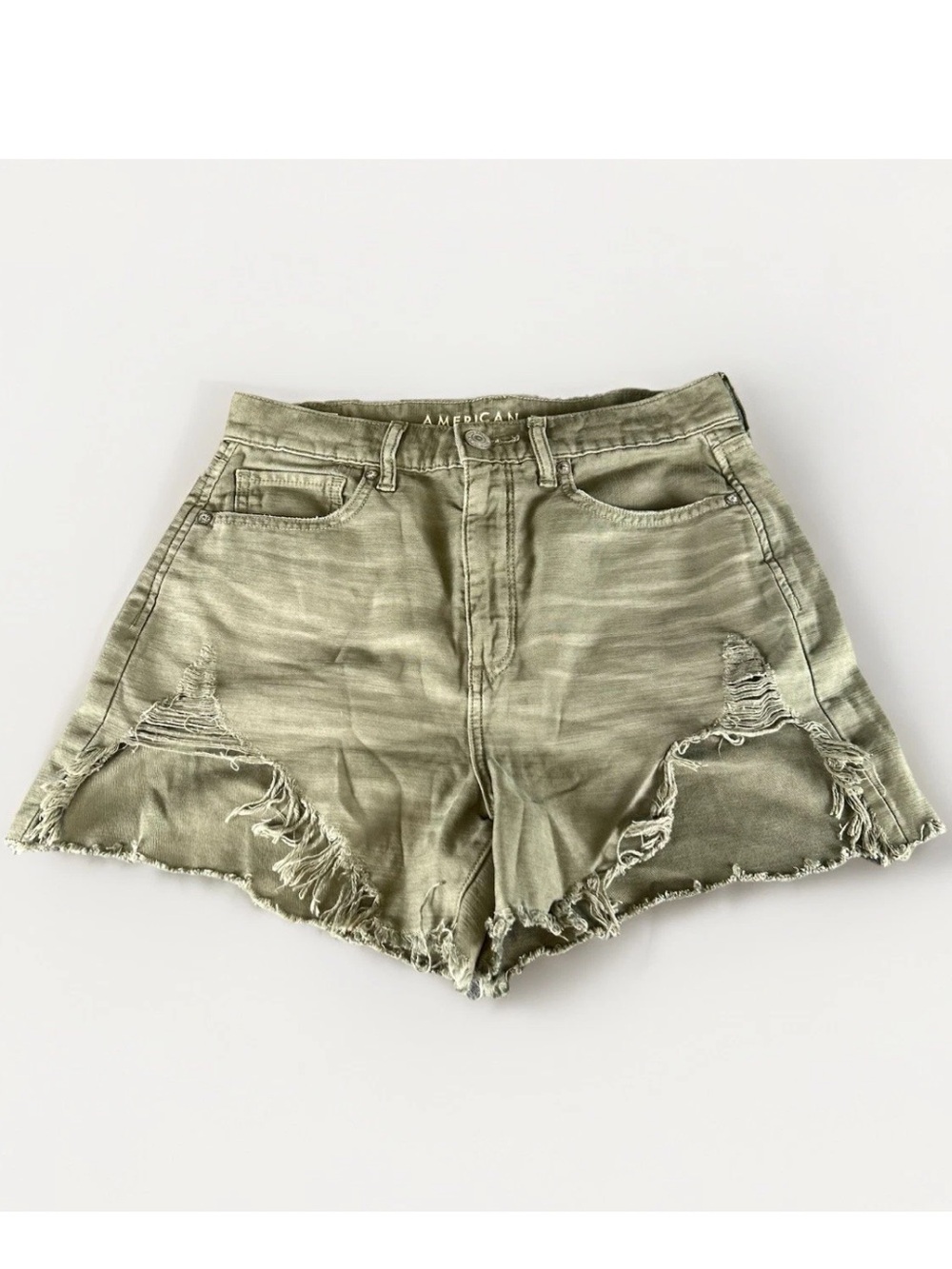 AMERICAN EAGLE Highest Rise Mom Shorts‎ Women’s Size 6 Olive Green Distressed